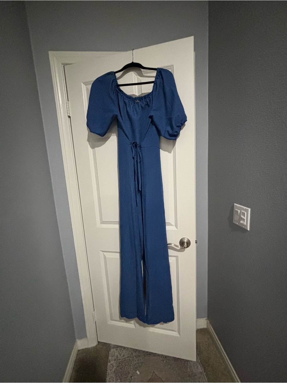 Elegant Blue JUMPSUIT with Puff Sleeves and Tie Waist. Size XL.  New Without Tag